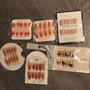 Set of 6 Peachy Nude Press-On Nails - Various Designs - Includes 2 Tool Kits